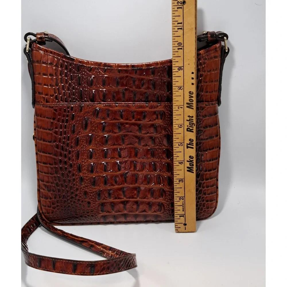 Brahmin Katie Pecan Melbourne Croc Embossed Leather Crossbody Bag Brown - Picture 14 of 16